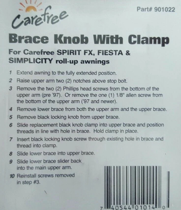 CAREFREE AWNING BRACE LOCKING KNOB WITH BACKING NUT 200-34120 CARAVAN RV 11 CAREFREE AWNING BRACE LOCKING KNOB WITH BACKING NUT 200-34120 CARAVAN RV - Image 9